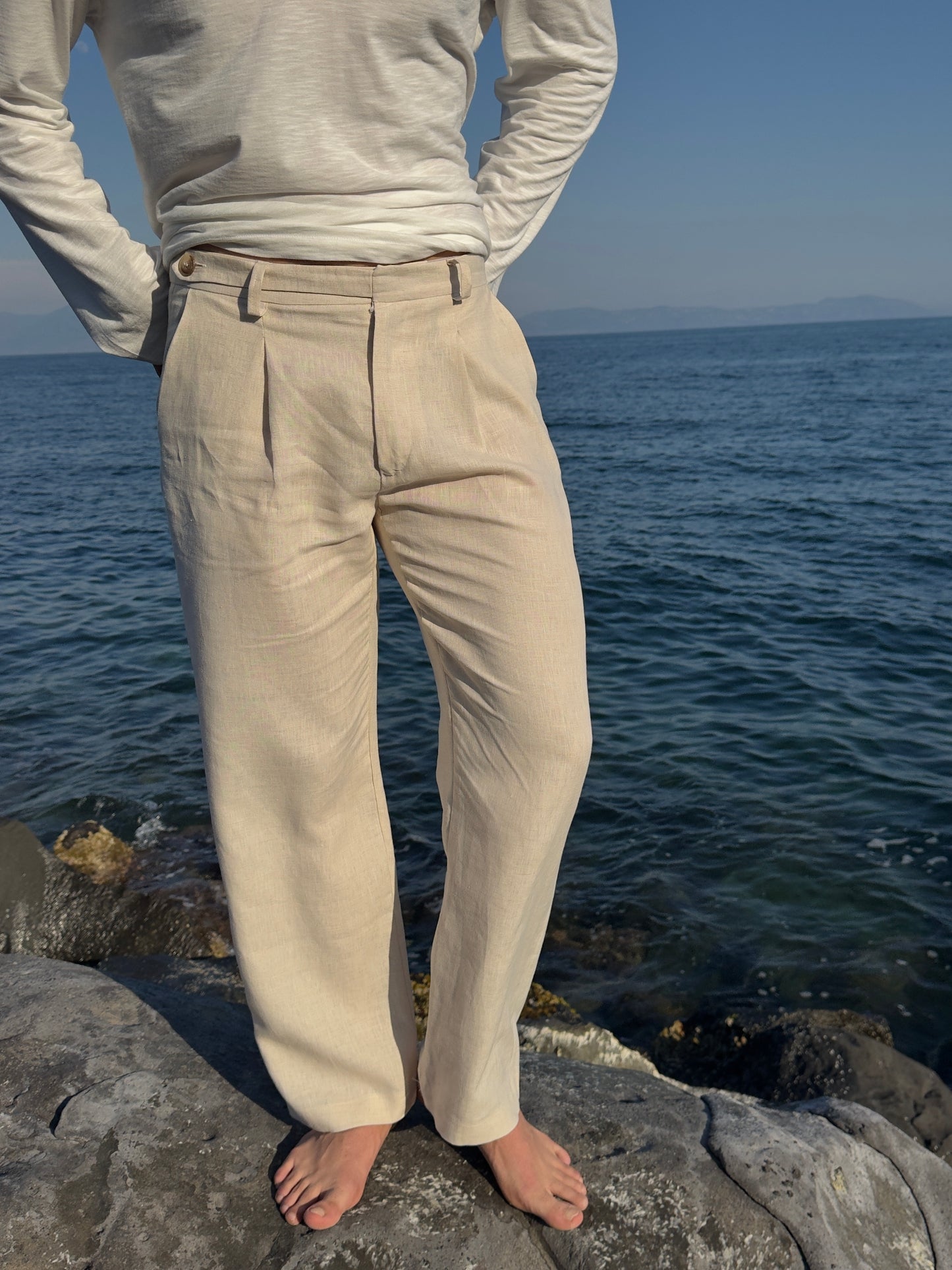 Pantalone Elegante Beige in Lino