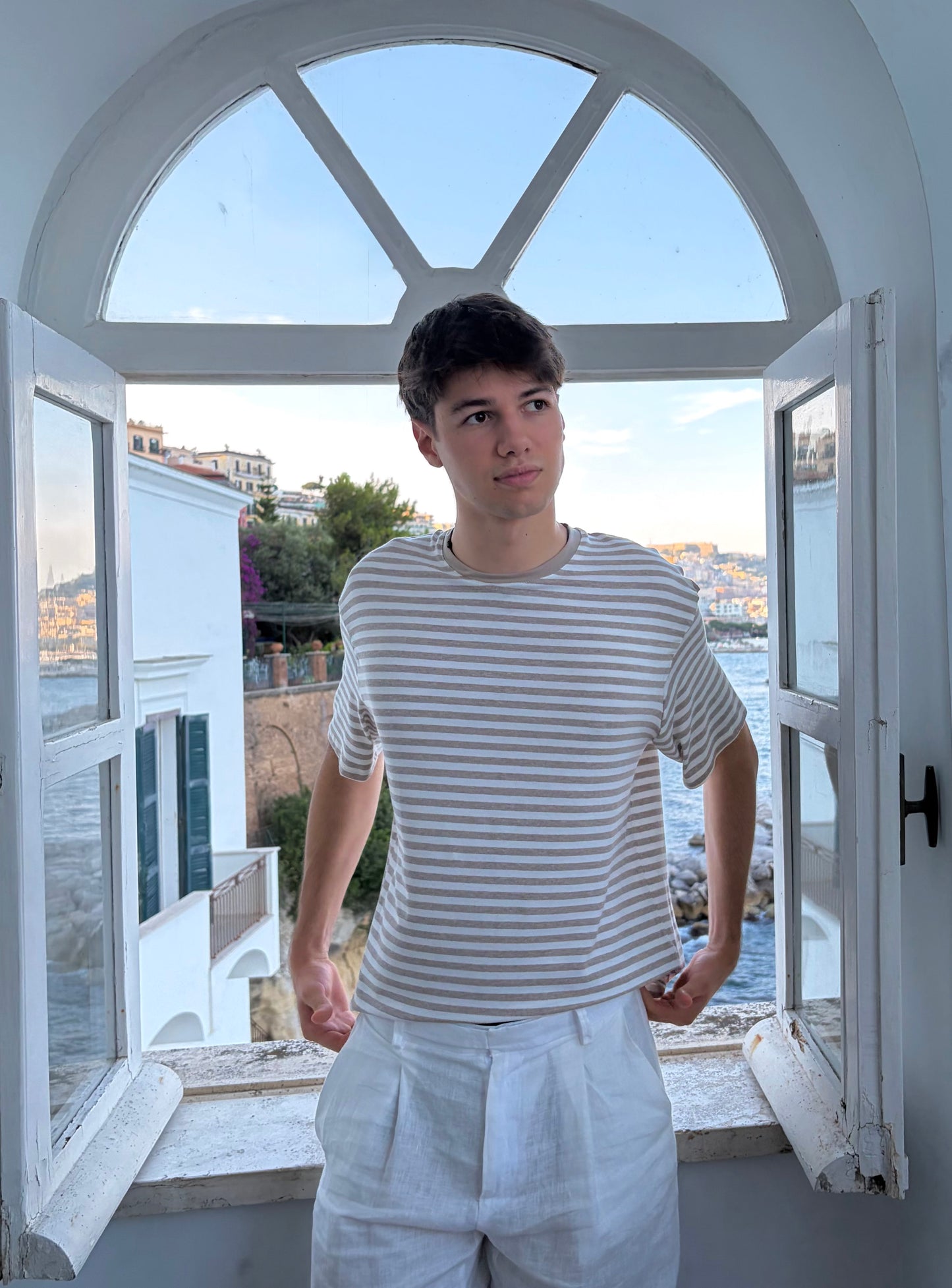 T-shirt Righe Beige