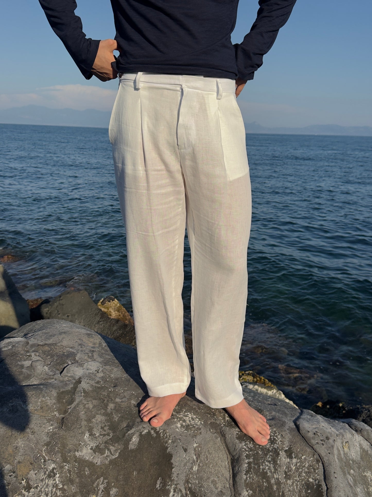 Pantalone Elegante Bianco in Lino